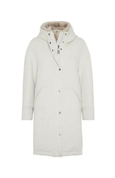 Brunello Cucinelli Virgin Wool And Cashmere Double Cloth Down Parka With Detachable Shearling Insert In Light Grey