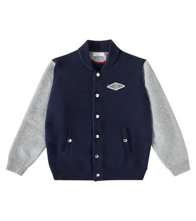 Brunello Cucinelli Kids' Wool And Cashmere-blend Cardigan In Blue