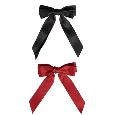 Brushworks Satin Hair Bow Duo – Red And Black In White