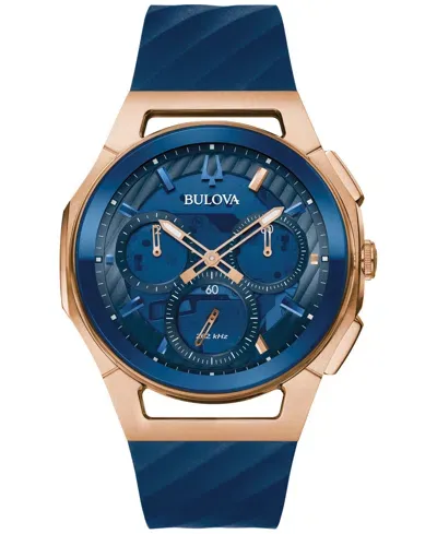 Bulova Men's Chronograph Marc Anthony Curv Blue Epdm Rubber Strap Watch 44mm In No Color