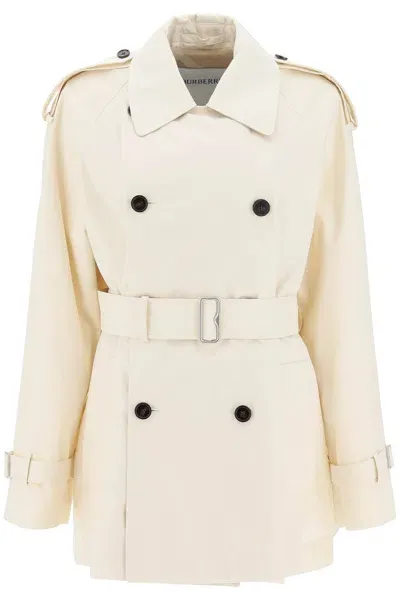 Burberry Short Cotton Gabardine Trench Coat In Multicolor