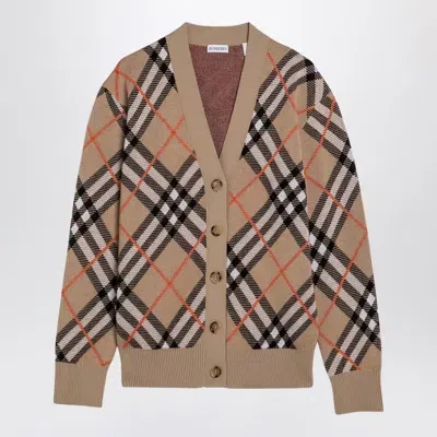 Burberry Wool And Mohair Cardigan With Check Pattern In Cream