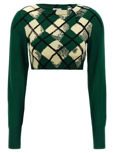 Burberry Cropped Argyle Cotton Sweater In Green