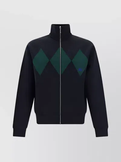 Burberry Knitted Argyle Track Jacket In Black