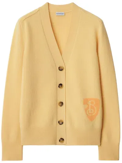 Burberry B Shield Knitted Cardigan In Neutrals