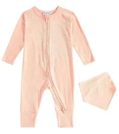 Burberry Baby Ekd Cotton Jumpsuit And Bib Set In Pink