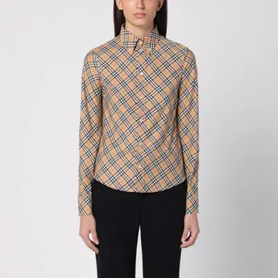 Burberry Beige Button-down Shirt With Check Pattern In Cream