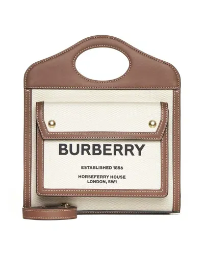 Burberry Beige Canvas And Brown Leather Handle Bag In Natural/malt Brown