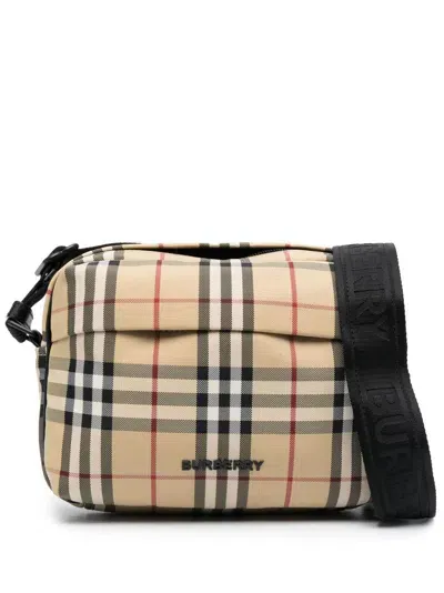 Burberry Beige Crossbody Messenger Bag In  Check Print For Men