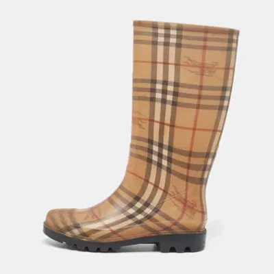 Pre-owned Burberry Beige House Check Rubber Rain Boots Size 40