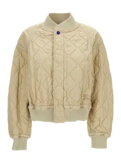 Burberry Beige Quilted Bomber Jacket In Technical Fabric In Neutrals