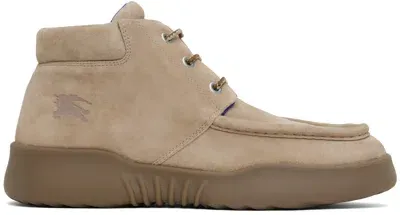 Burberry Beige Suede Log Boots In Hunter