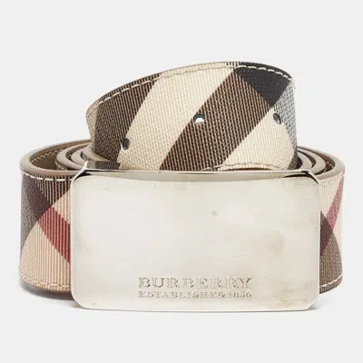 Pre-owned Burberry Beige Supernova Check Coated Canvas Buckle Belt 100 Cm