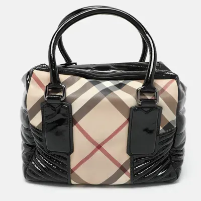 Pre-owned Burberry Beige/black Nova Check Pvc And Patent Leather Satchel