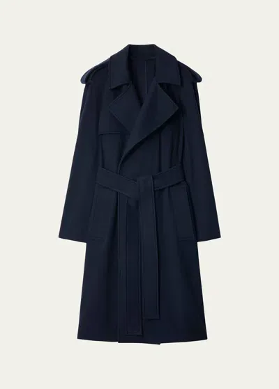 Burberry Notched-lapel Cashmere Coat In Navy