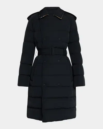 Burberry Belted Double-breasted Down Trench Coat In Black