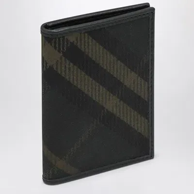 Burberry Black Folding Card Case With Check Pattern In Shadow