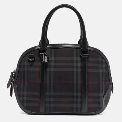 Pre-owned Burberry Black Haymarket Check Nylon And Leather Orchard Bag