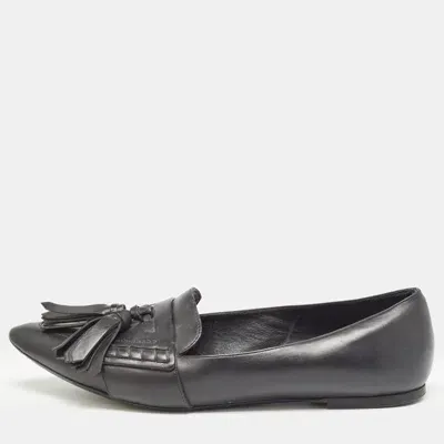 Pre-owned Burberry Black Leather Tassel Pointed Toe Ballet Flats Size 40