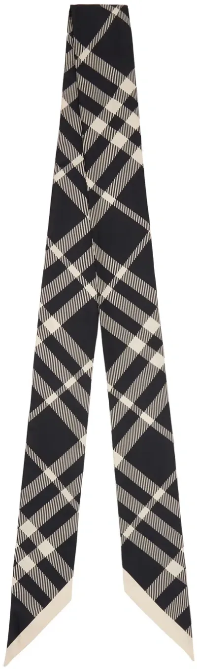 Burberry Black Skinny Check Silk Scarf In Black/calico Ip Chk