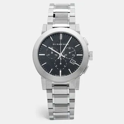 Pre-owned Burberry Black Stainless Steel The City Bu9351 Men's Wristwatch 42 Mm In Silver