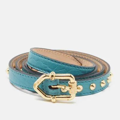 Pre-owned Burberry Blue Leather Studded Slim Belt 85 Cm