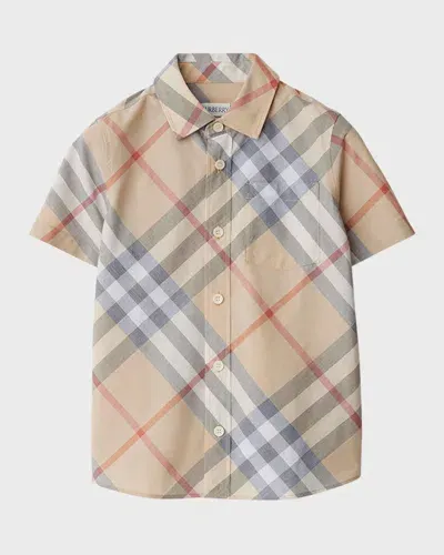 Burberry Kids' Boy's Owen Check-print Button Down Shirt In Beige