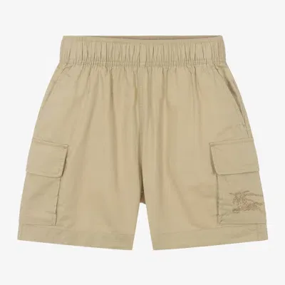 Burberry Kids' Boys Beige Cotton Cargo Ekd Shorts In Nude & Neutrals