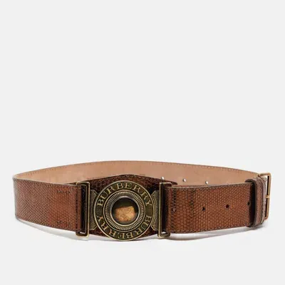 Pre-owned Burberry Bronze Lizard Embossed Leather Logo Buckle Belt Size 70cm In Brown