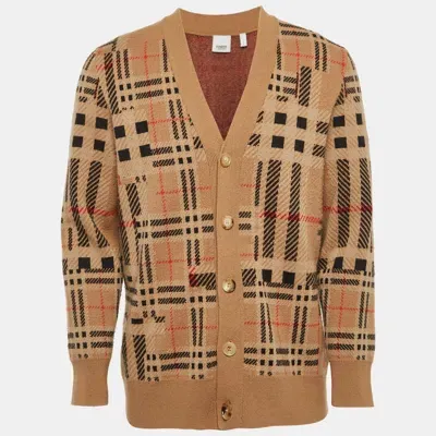 Pre-owned Burberry Brown Checks Cashmere Knit Cardigan S