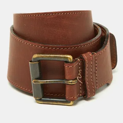 Pre-owned Burberry Brown Leather Buckle Belt 80cm