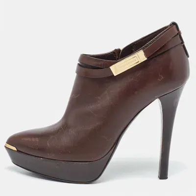 Pre-owned Burberry Brown Leather Platform Ankle Booties Size 36