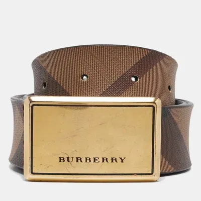 Pre-owned Burberry Brown Smoke Check Pvc And Leather Buckle Belt 80 Cm