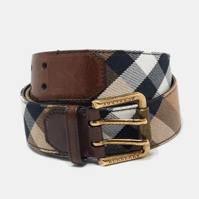 Pre-owned Burberry Brown/beige Nova Check Canvas And Leather Buckle Belt 90cm