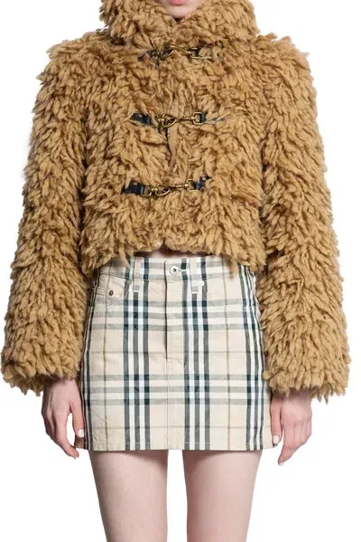 Burberry Buckle Detailed Cropped Jacket In Brown