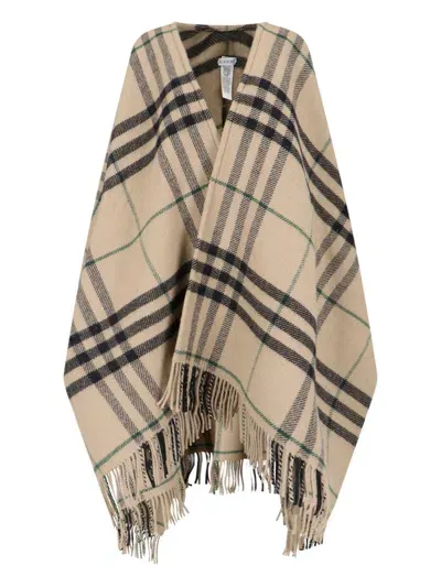 Burberry Check Cape In Beige