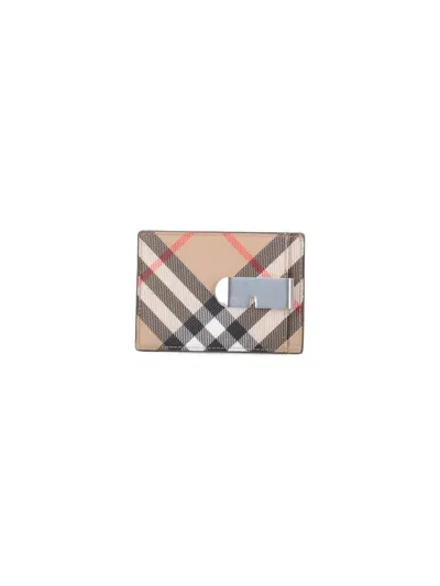 Burberry Card Holder With Money Clip 'check' In Beige