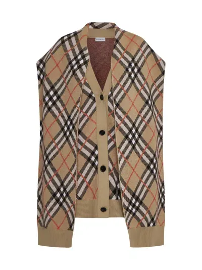 Burberry Cardigan In Sand Ip Check