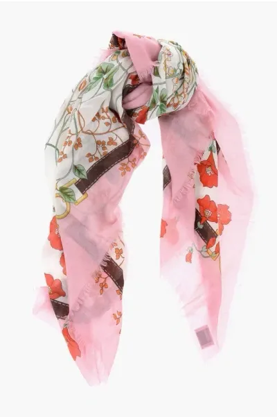 Burberry Cashmere Ken Posy Scarf With Frontal Maxi Print In Pink