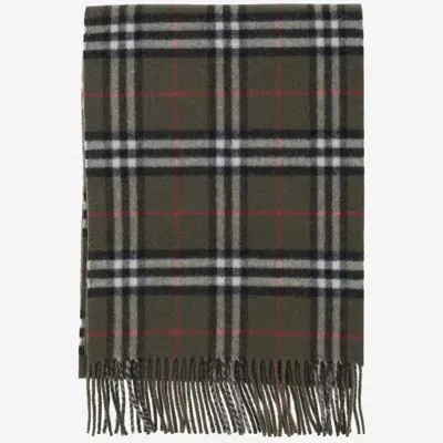 Burberry Cashmere Scarf With Check Pattern In Green