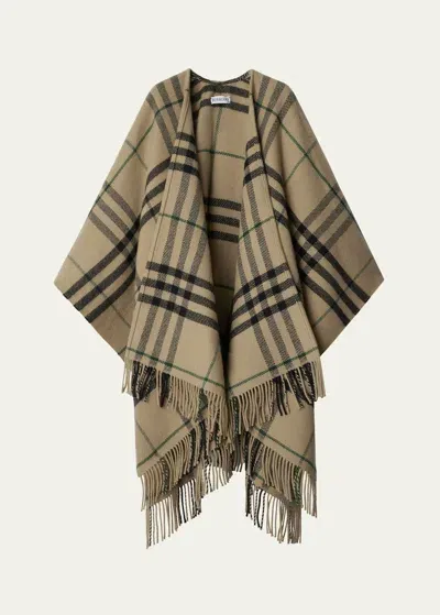 Burberry Catey Check Wool Cashmere Cape In Beige