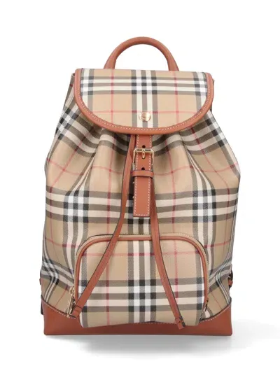 Burberry 'check' Backpack In Beige