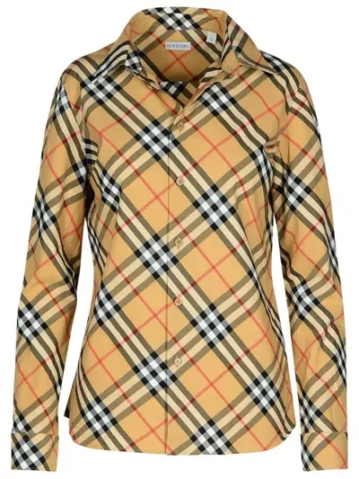 Burberry Check Beige Cotton Shirt In Cream