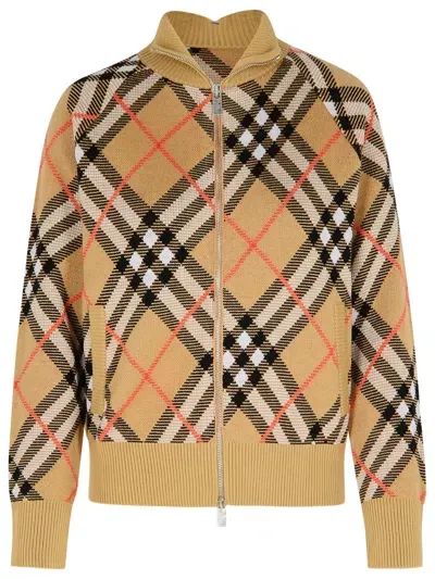 Burberry Check Beige Wool Sweater In Cream