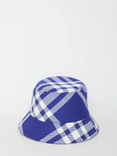 Burberry Check Bucket Hat In Blue