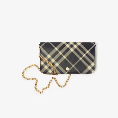 Burberry Check Chain Strap Wallet In Black/calico