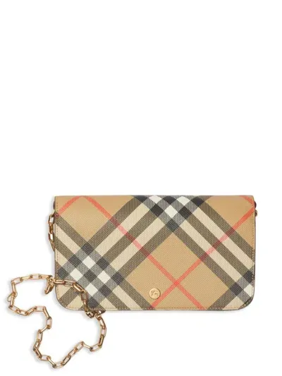 Burberry Check Chain Strap Wallet In Sand