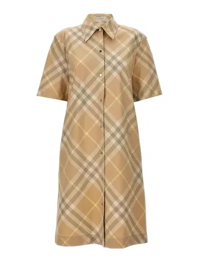 Burberry Check Chemisier Dress In Cream