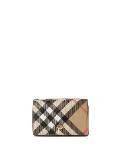 Burberry "check" Compact Wallet In Beige