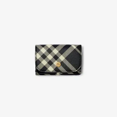 Burberry Check Compact Wallet In Gray